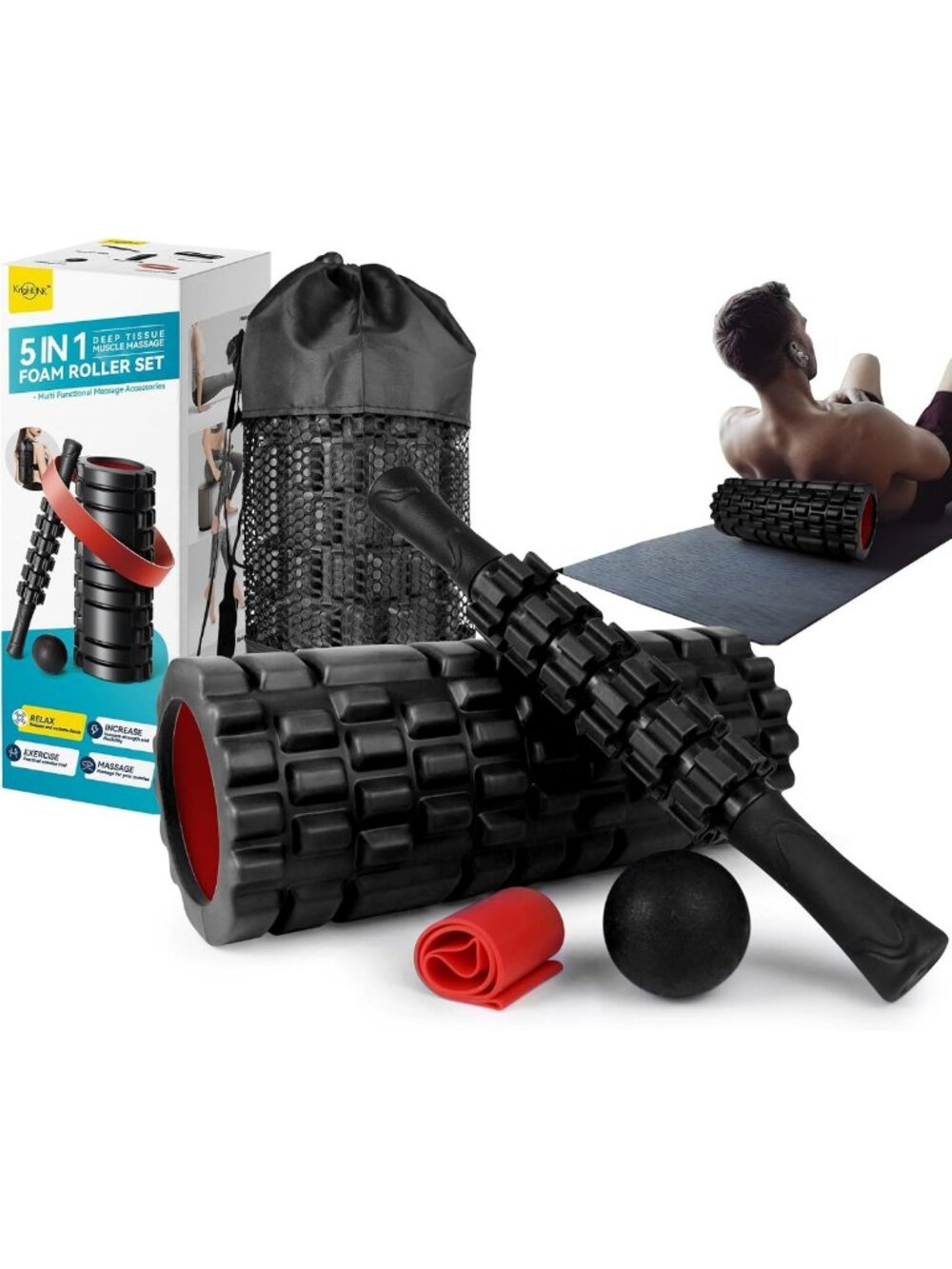5-in-1 High Density Foam Roller Set for Deep Tissue Muscle Massage & Recovery
